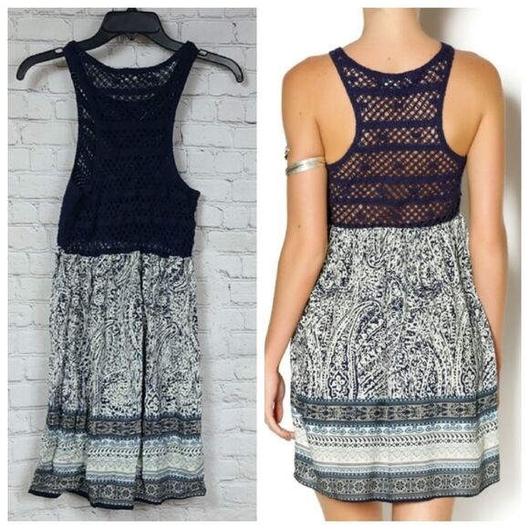 Altar'd State Daydreamer Coverup Navy Blue Crochet Lace Halter Sleeveless Dress - Picture 1 of 10